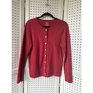 L.L. Bean Supima Cotton Button Cardigan Long SLV Red Women's M Regular